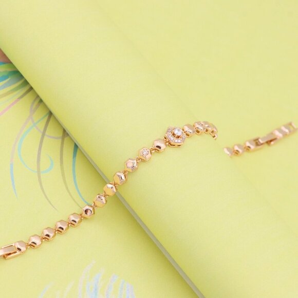 "Hexagon Rose Gold Bracelet with Crystal Detail, XPBL0980 - Picture 4 of 12